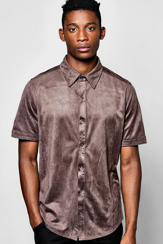 Short Sleeve Faux Suede Shirt